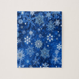 クリスマスの雪の結晶 ブルーとシルバー ジグソーパズル