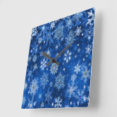 クリスマスの雪の結晶 ブルーとシルバー スクエア壁時計 (傾斜)