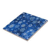 クリスマスの雪の結晶 ブルーとシルバー タイル (側面)