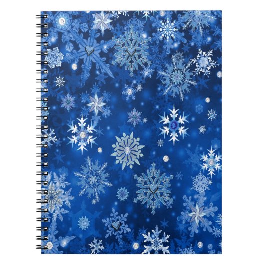 クリスマスの雪の結晶 ブルーとシルバー ノートブック (正面)