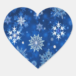 クリスマスの雪の結晶 ブルーとシルバー ハートシール