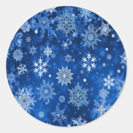 クリスマスの雪の結晶 ブルーとシルバー ラウンドシール