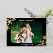 クリスマスの雪の結晶 ラウンドコーナー フォト ゴールド ホイル 箔シーズンカード (立ち正面)