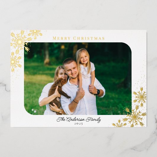 クリスマスの雪の結晶 横向き写真 ゴールド 箔シーズンカード (正面)