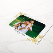 クリスマスの雪の結晶 横向き写真 ゴールド 箔シーズンカード (回転した状態)