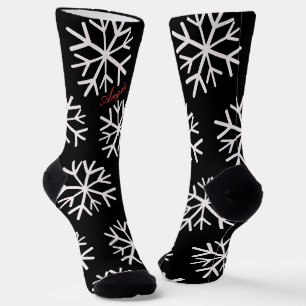 クリスマスの雪の結晶 黒 白 文字 ソックス
