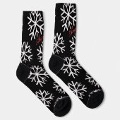 クリスマスの雪の結晶 黒 白 文字 ソックス (右)