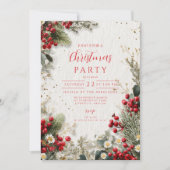 クリスマスの雪の緑と果実 招待状 (正面)