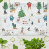 クリスマスの雪の野生生物 キッチンタオル (折り畳み)