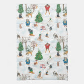 クリスマスの雪の野生生物 キッチンタオル (縦)