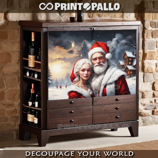 クリスマスの雪の風景の中のクロース夫妻 薄葉紙