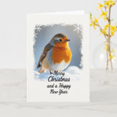 クリスマスの雪の鳥のカード カード (黄色い花)