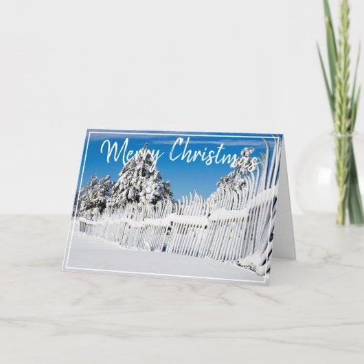クリスマスの雪スキー柵のシーン写真テンプレート シーズンカード (正面)