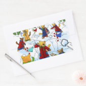 クリスマスの雪合戦 長方形シール (封筒)