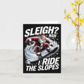 クリスマスの雪山を駆けるサンタのスノーボーダー カード (黄色い花)