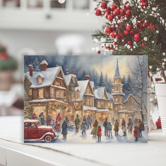 クリスマスの雪景色に包まれた小さな村の冬の風景 シーズンカード