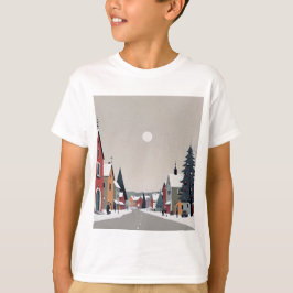 クリスマスの雪景色の村 キッズTシャツ Tシャツ