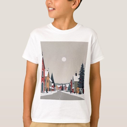 クリスマスの雪景色の村 キッズTシャツ Tシャツ (正面)