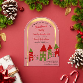 クリスマスの雪景色の村 フロスト アクリル招待状