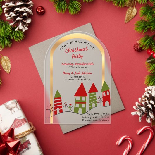 クリスマスの雪景色の村 フロスト アクリル招待状 (インサイチュ (クリスマス))