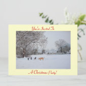 クリスマスの雪景色の犬の雪景色 招待状 (スタンド正面)