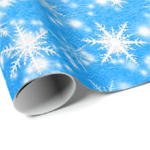 クリスマスの雪片が青く輝く ラッピングペーパー (ロールコーナー)