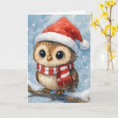 クリスマスの雪片に佇むフクロウ カード (黄色い花)