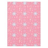 クリスマスの雪片のスカンジナビアのかわいらしいピンク テーブルクロス (正面)