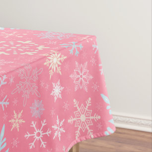 クリスマスの雪片のスカンジナビアのかわいらしいピンク テーブルクロス