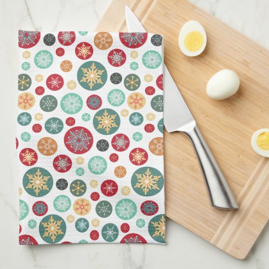 クリスマスの雪片の水玉模様のエレガントなパターン キッチンタオル (四つ折り)