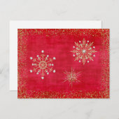 クリスマスの雪片の赤及び金ゴールド シーズンポストカード (正面/裏面)