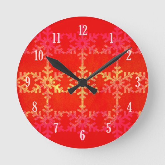 クリスマスの雪片模様 ラウンド壁時計 (正面)
