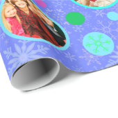 クリスマスの雪片紫色14の家族の写真 ラッピングペーパー (ロールコーナー)