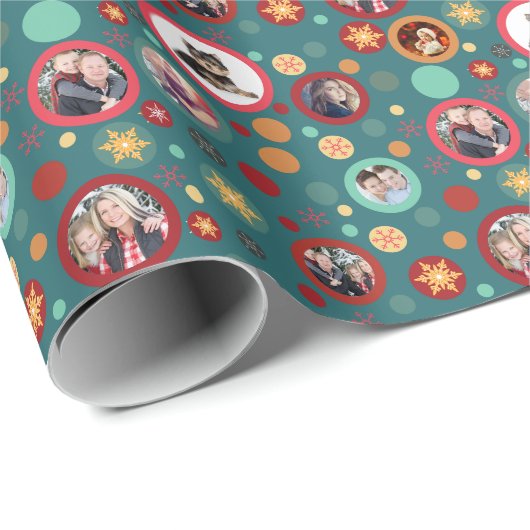 クリスマスの雪片8つのお気に入りのな家族写真 ラッピングペーパー (ロールコーナー)
