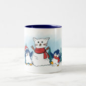 クリスマスの雪猫を作るかわいいペンギン ツートーンマグカップ (中央)