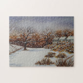 クリスマスの雰囲気のコテージ雪のシーン ジグソーパズル (横)