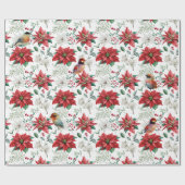 クリスマスの雰囲気の水の色の花葉、、鳥 ラッピングペーパー (フラット)