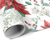 クリスマスの雰囲気の水の色の花葉、、鳥 ラッピングペーパー (ロールコーナー)