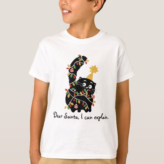 クリスマスの雰囲気 サンタ ねこ 可愛い おもしろい Tシャツ (正面)