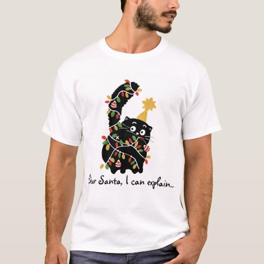 クリスマスの雰囲気 サンタ ねこ 可愛い おもしろい Tシャツ (正面)