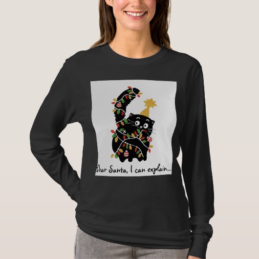 クリスマスの雰囲気 サンタ ねこ 可愛い おもしろい Tシャツ (正面)