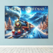 クリスマスの電車とリースと雪景色の松 キャンバスプリント (インサイチュ (ウッドフロア))