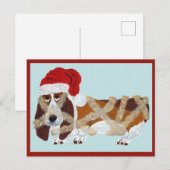 クリスマスの電飾に絡まったバセットハウンド ポストカード (正面/裏面)