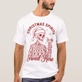 クリスマスの霊がここに奉仕する スケルトンのサンタクロース Tシャツ (正面)