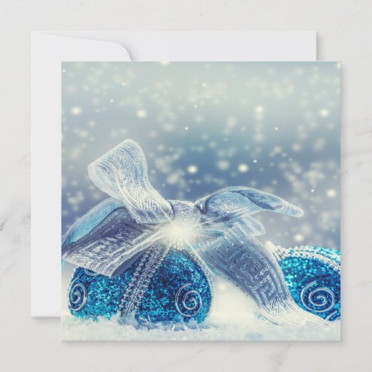 クリスマスの青いクリスマスボール企業のクリスマス 招待状 (裏面)