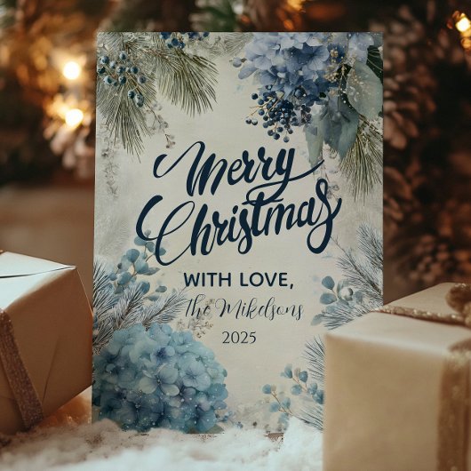 クリスマスの青い冬の花々 シーズンカード