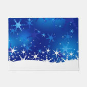 クリスマスの青い冬の雪片 ドアマット (正面)