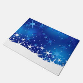 クリスマスの青い冬の雪片 ドアマット
