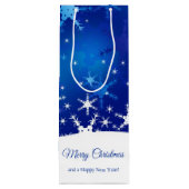 クリスマスの青い冬の雪片 ワインギフトバッグ (裏面)