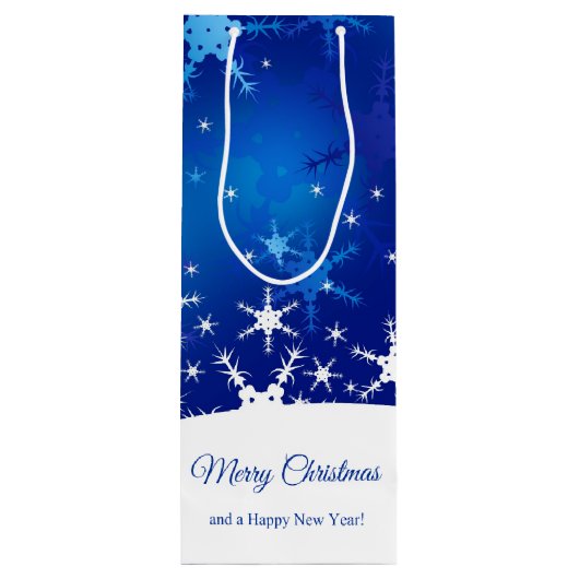 クリスマスの青い冬の雪片 ワインギフトバッグ (裏面)